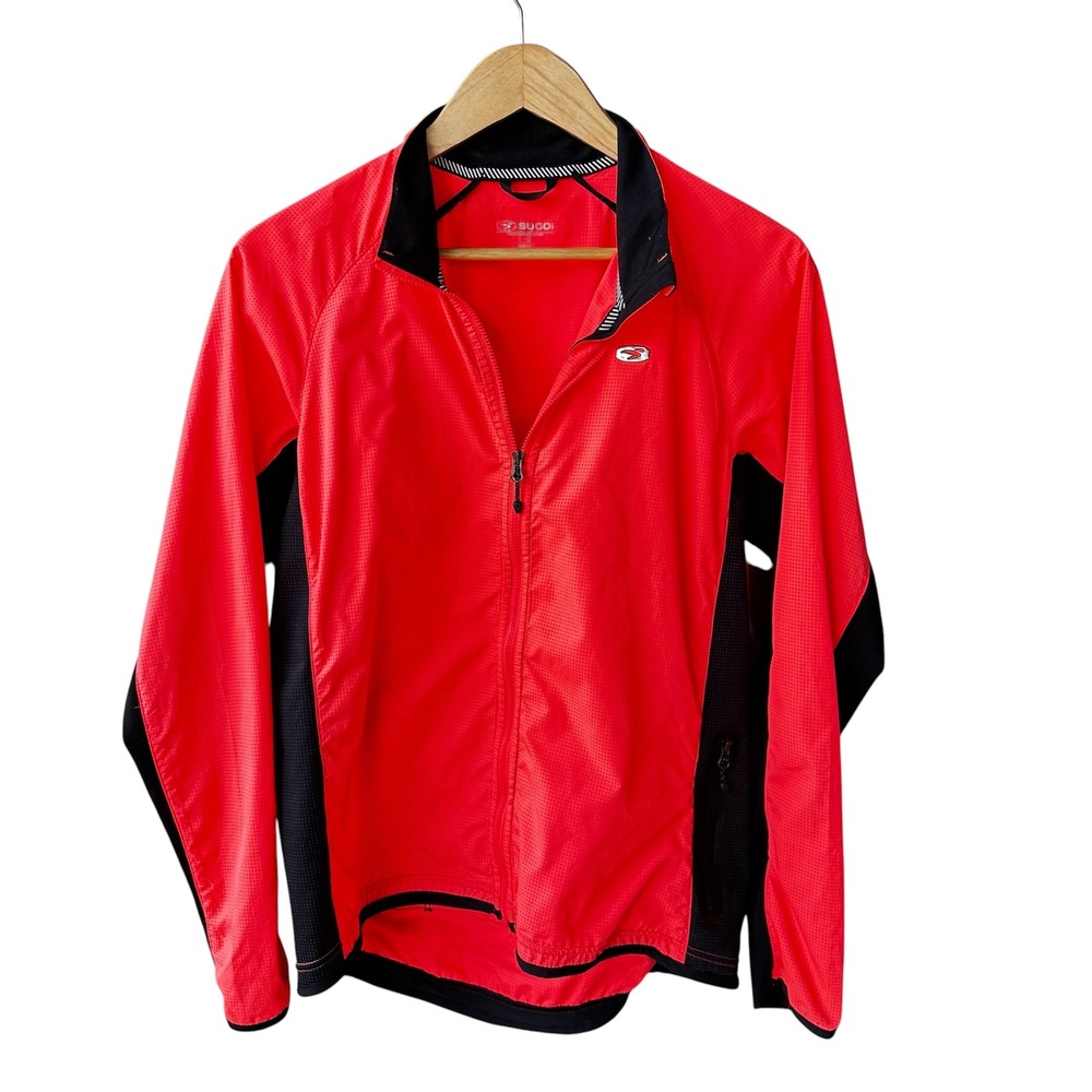 Sugoi Jacket Womens Pink Orange Black Reflective Cycling Full Zip Semi Fit Large
